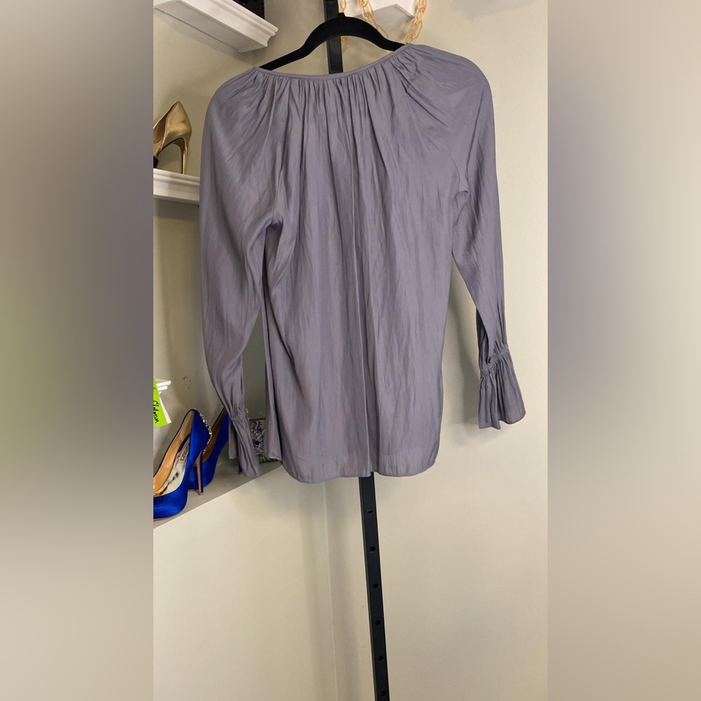 Ramy Brook Womens Satin Blue Tie Front V-Neck Long Sleeve Blouse Top - Picture 3 of 13